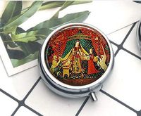 Compact 3 Compartment Medicine Case, Pill Box for Pocket or Purse Pill Box Decorative Pill Case with Gift Box The Lady and The Unicorn Tapestry