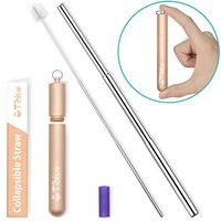 Reusable Collapsible Straw, 9.25'' Portable Stainless Steel Metal Straws, BPA-Free Drinking Straw & Telescopic Reusable Straws with Case, Cleaning Brush, Silicone Tip for 12oz/20oz/30oz Tumbler (Gold)