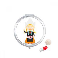 Pigtails Girl Netherlands Cartoon Travel Pocket Pill case Medicine Drug Storage Box Dispenser Mirror Gift