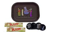 Rolling Tray Bundle with Grinder | Set Includes - Smoke Squad Metal Tray, 2 Packs Raw King Size Slim Rolling Papers & 4-Piece Zinc Grinder