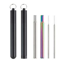 2 Pack Collapsible Straws Telescopic Stainless Steel Metal Drinking Straws with Aluminum Case and Cleaning Brush