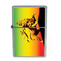 Rasta Flip Top Oil Lighter S4 Smoking Cigarette Smoker Includes Silver Case Reggae Lion Jamaican Colors 420 Leaf
