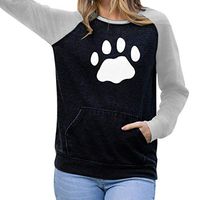 Alangbudu Women Cat Claw Printed Loose Fit Blouse Long Sleeve Patchwork Tops Casual Pullover Sweatshirt Tunic w Pocket Black