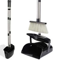 OUDA Broom and Dustpan Set Light Stainless Extendable Long Handle Broom Upright Standing Dustpan Self-Clean Broom Combo for Kitchen Lobby Living Room Office Industry Floor