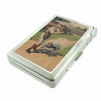 Perfection In Style Metal Cigarette Case with Built in Lighter Vintage Baseball Design 010