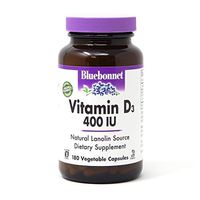 Bluebonnet Nutrition Vitamin D3 400 IU Vegetable Capsule, Aids in Muscle and Skeletal Growth, Cholecalciferol from Lanolin, D3, Non GMO, Gluten Free, Soy Free, Milk Free, Kosher, 180 Vegetable Capsule