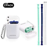 KISSSTRAW Ecofriendly Collapsible Reusable Straws, 2 Pack Food-grade Metal Drinking Straws with BPA Free Silicone, Portable Straw with Case and Brush Cleaner for Outdoor or Household (black&blue)
