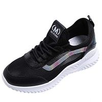 Woman Knit Mesh Cushion Sneakers Lace Up Breathable Sport Shoes Lightweight Comfortable Fitness Trainers Outdoor Tennis Shoes (Black, 6 M US)