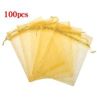 Boshen 100/200PCS Organza Gift Candy Sheer Bags Mesh Jewelry Pouches Drawstring Bulk for Wedding Party Favors Christmas 3"x4" 5"x7" (5" X 7"(100PCS), Gold)