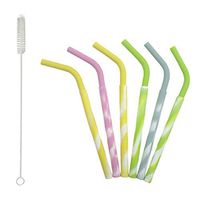 Reusable Silicone Drinking Straws, Extra long Flexible Straws with Cleaning Brushes for 30 oz Tumblers RTIC/Yeti/Ozark - 6 Pieces Color Spiral Pattern Straws + 1 Brushes - Bpa-free - No Rubber Tast