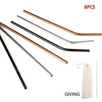 8pcs/set Reusable Straw Set with Cleaning Brush, Metal Drinking Straws, Stainless Steel Drinking Straws (Rose Gold, Black, Silver) with Travel Bag(As pictures)