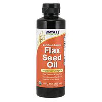 NOW Supplements, Certified Organic Flax Seed Oil Liquid, Cold-Pressed and Unrefined, 12-Ounce