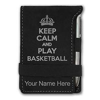 Mini Notepad, Keep Calm and Play Basketball, Personalized Engraving Included (Black with Silver)