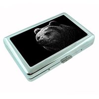 Perfection In Style Silver Cigarette Case Metal Wallet Black Bear Design D006