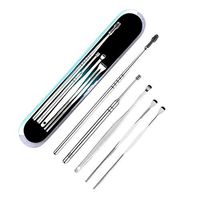 5pcs Stainless Steel Ear Pick Curette Wax Earpick Scoop Remover Cleaner Tool Set