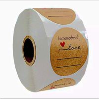 Dafuz Kraft Label Sticker | Handmade with Love Baking Labels | 1 inch Round Personalized Envelope Treat Label Stickers with 2 Lines | 500 Labels Per Roll (line)