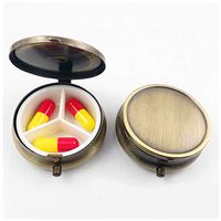 4 PCS Vintage Bronze Pill Organizers Round Pill Box Metal Medicine Holder Case Travel Tablet Pill Box