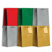 Jillson Roberts 6-Count Solid Color Christmas Gift Bags Available in 5 Different Assortments, Medium Red/Green/Silver/Gold
