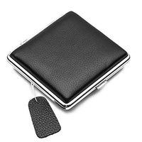 Cigarette Case Full Pack 100s Genuine Leather Metal Holder 20 Cigarettes Storage Card Case Black