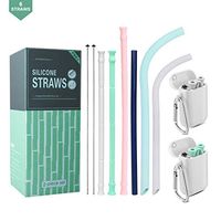Silicone Collapsible Reusable Straws - 2 Pack Portable Drinking Straw with Carrying Case and Cleaning Brush + 4 Pack Different Type Straws,BPA Free - Grey&Green