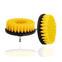 SaferCCTV (Pack of 2) Drill Brush 5" Diameter, Yellow Round Drill Powered Stiff Scrub Brush Attachment PP Bristle 1/4" Connector Shaft for Medium Heavy Duty Cleaning