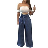 CCatyam Plus Size Wide Leg Pants for Women, Yoga Trousers Bandage Sexy Loose Casual Fashion Navy