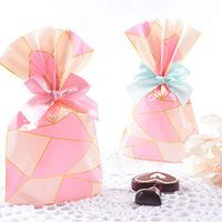 YESON Pink Lattice Clear Cello Bags Candy Plastic Favor cellophane Treat Bags,Pack of 50