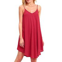 Women Chiffon Short Dress - Summer Loose Candy Color V-Neck Backless Cross Strap Cami Dresses