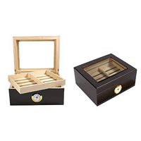 Glass-Top Cigar Humidor Humidifier Box with Hygrometer and Cedar Tray - Holds (25-50 Cigars)