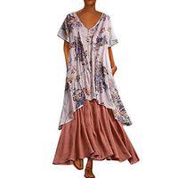 Woman Summer Plus Size Casual Loose Dresses Boho Floral Print Beach Cover Short Sleeve Dresses Long Maxi Dresses M-5XL (Orange, XXXX-Large)