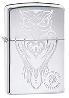 Zippo Anne Stokes Owl with Heart Locket High Polish Chrome Pocket Lighter, One Size