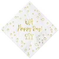 Crisky Oh Happy Day Cocktail Disposable Napkins Gold Foil, Elegant Shiny Beverage Cake Dessert Napkins for Wedding Shower Bridal Shower Baby Shower Engagement Party Decorations, 50 Pcs, 3-Ply