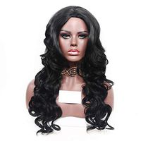 Meidexian888 Black Synthetic Long Wigs,Women's Fashion Wig Black Synthetic Hair Long Wigs Wave Curly Wig (Black)