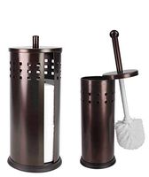 Elaine Karen Deluxe 2 pc Vented Toilet Bowl Brush, Toilet Paper Holder with Lid - 2 pc Set - Bronze