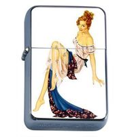 Pin Up Redhead Girl Next Door Windproof Refillable Flip Top Oil Lighter with Tin Gift Box D-450