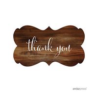 Andaz Press Fancy Frame Rectangular Label Stickers, Thank You, Rustic Wood Print, 36-Pack