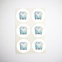 Blue Camper Stickers, Envelope Seals, Cupcake Toppers, Party Favor Labels, Summer Camping Stickers, by Once Upon Supplies, 1.5 Inches, 60 Stickers