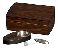 Visol Exec Polished Walnut Cigar Gift Set Including Ashtray & Cutter with Free Laser Engraved Metal Plate (Circle Monogram)