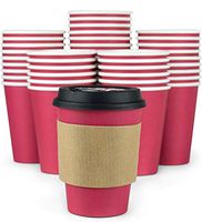 Glowcoast Disposable Coffee Cups With Lids - 12 oz To Go Coffee Cup (110 Pack). Large Travel Cups Hold Shape With Hot and Cold Drinks, No Leaks! Paper Cups with Insulated Sleeves Protect Fingers!