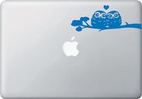 Owl Love Birds Snuggling on Branch - Design 1 - Computer Cut Laptop/MacBook Vinyl Decal YYDC (6.5" w x 2.25" h) (Blue)