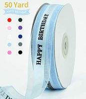 1 Inch Light Blue Happy Birthday Silk Ribbon for Gift Wrapping 50 Yards Chiffon Organza Ribbon for Kids Party Supplies Baby Shower Decoration Bouquet Wrapping