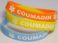 Coumadin Medical Alert 3-Pack Adult Size Bracelets (Orange, Yellow, Light Blue)