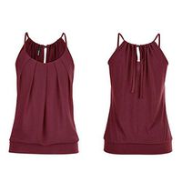 Jophufed Women Summer Loose Wrinkled O Neck Cami Tank Tops Vest Blouse Wine Red