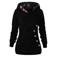 Ros1ock Women Long Sleeve Hoodies with Button Floral Printed Pullover Lightweight Sweatshirts Black
