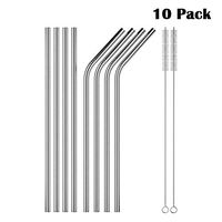 Reusable Metal straws, Food-Grade Stainless steels Drinking Straws Foldable Metal Straws with Case and Cleaning Brush (Silver-10PACK)