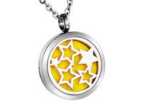 HooAMI Aromatherapy Essential Oil Diffuser Necklace - 316L Stainless Steel Stars Locket Pendant,12 Refill Pads