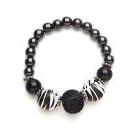 Black and Zebra Print Magnetic Stretch Bracelet (7.5")