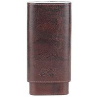 Leather Cigar Humidor Case with Stitching - 3 Cigar Grooves in Cedar Wood - Atmosphere Leather - [Wood]