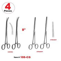 4 Pcs 8" Pean Hemostat Locking Forceps Straight & Curved 2+2