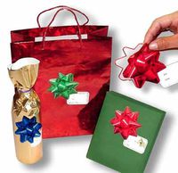 Gadjit Holiday Bow Stickers (Pack of 12 Bows) - 3D Image Stickers That Look Like Poly Bows with Tags, Bows Won't Crush Like Poly Bows, Great for Shipping Gifts